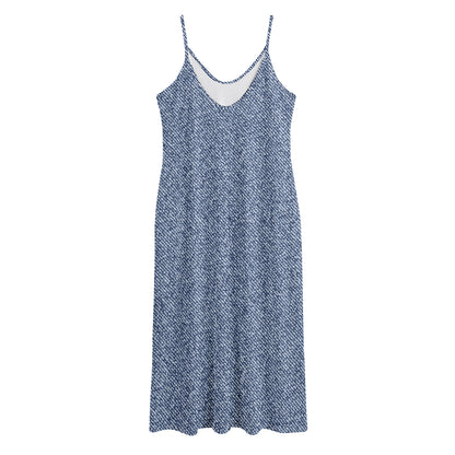 Blue Denim Jeans Pattern Print Jersey Midi Cami Dress