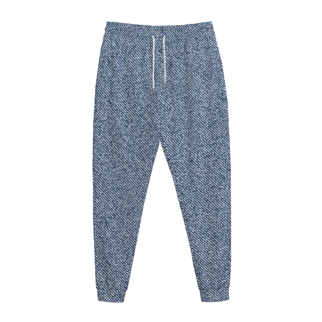 Blue Denim Jeans Pattern Print Jogger Pants