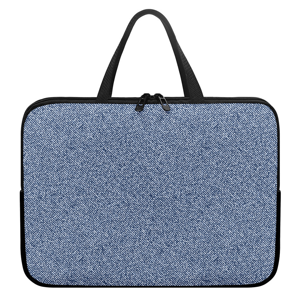Blue Denim Jeans Pattern Print Laptop Sleeve With Handle