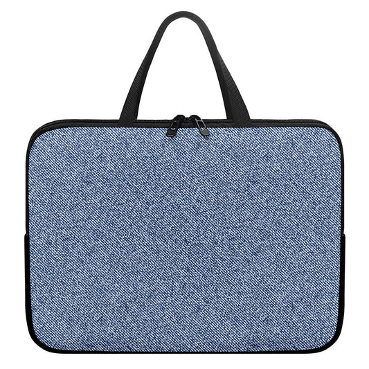 Blue Denim Jeans Pattern Print Laptop Sleeve With Handle
