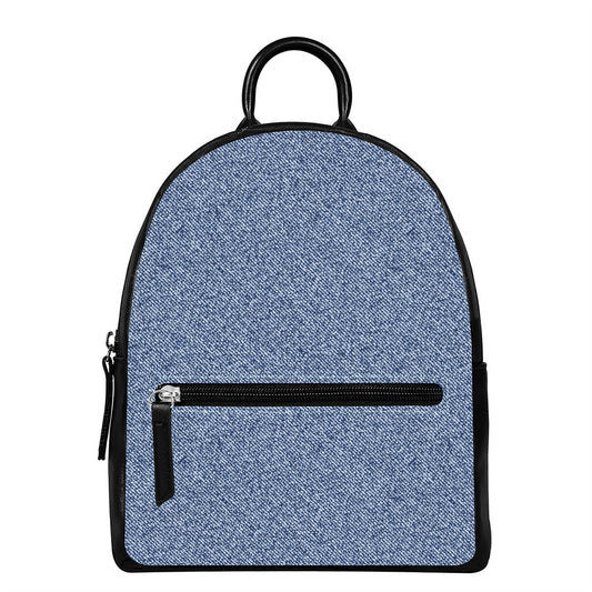 Blue Denim Jeans Pattern Print Leather Backpack