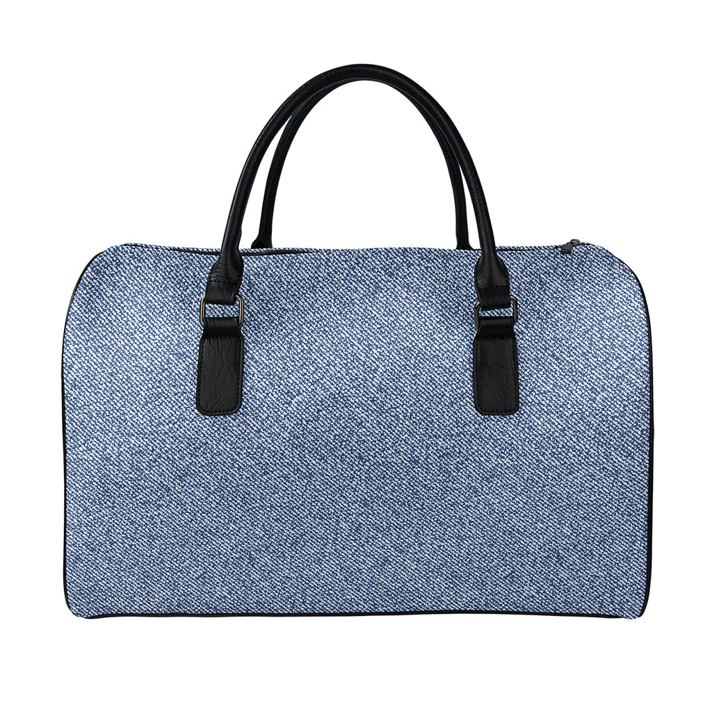 Blue Denim Jeans Pattern Print Leather Duffle Bag