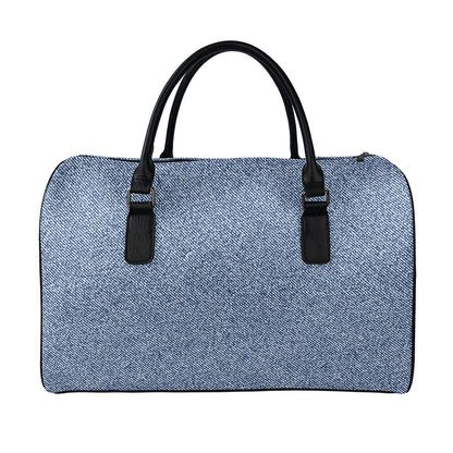 Blue Denim Jeans Pattern Print Leather Duffle Bag