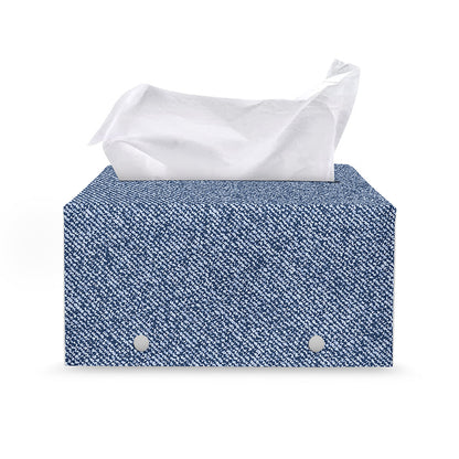 Blue Denim Jeans Pattern Print Leather Tissue Box Cover
