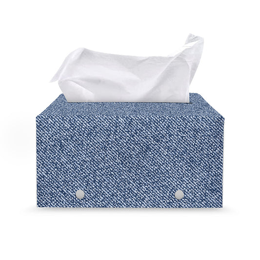 Blue Denim Jeans Pattern Print Leather Tissue Box Cover