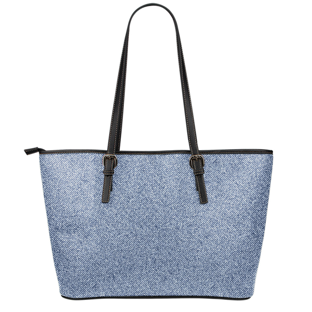 Blue Denim Jeans Pattern Print Leather Tote Bag