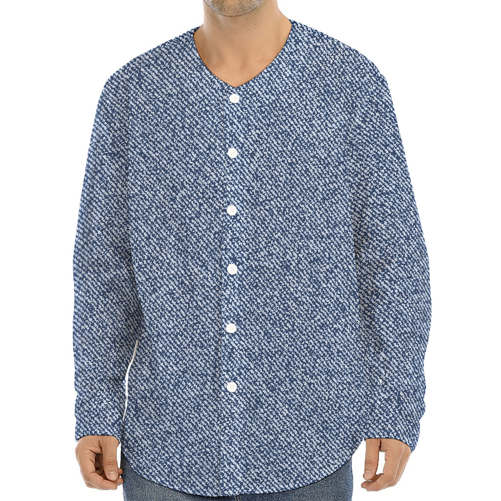 Blue Denim Jeans Pattern Print Long Sleeve Baseball Jersey