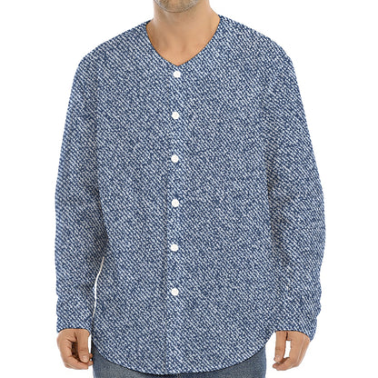 Blue Denim Jeans Pattern Print Long Sleeve Baseball Jersey