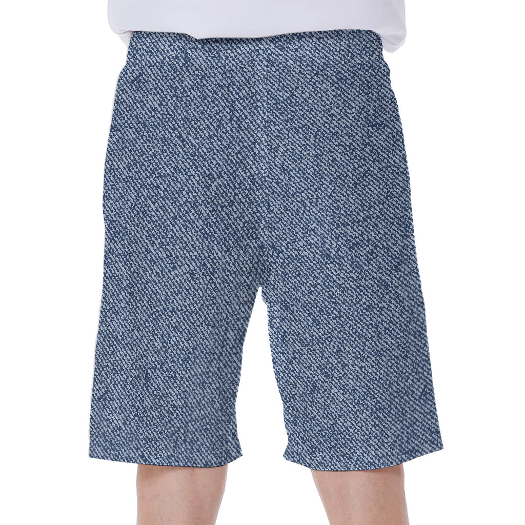 Blue Denim Jeans Pattern Print Men's Beach Shorts
