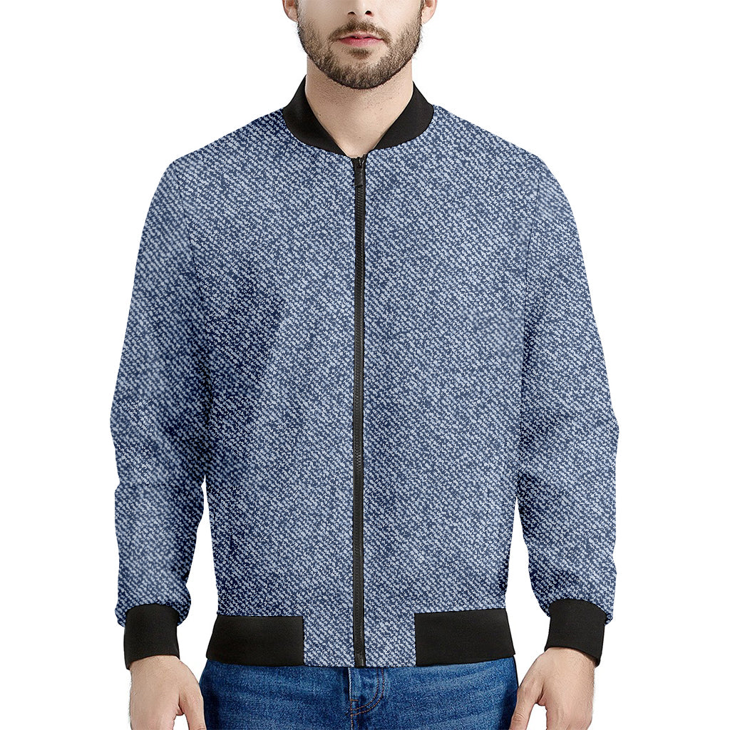 Blue Denim Jeans Pattern Print Men's Bomber Jacket