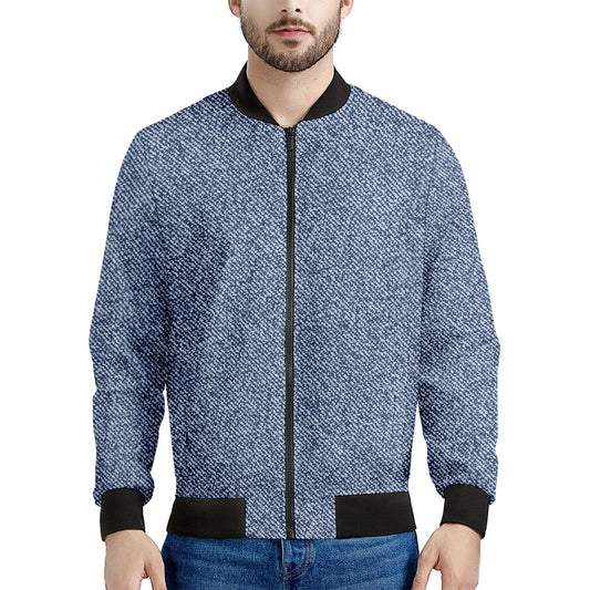 Blue Denim Jeans Pattern Print Men's Bomber Jacket