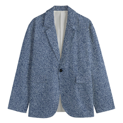 Blue Denim Jeans Pattern Print Men's Cotton Blazer