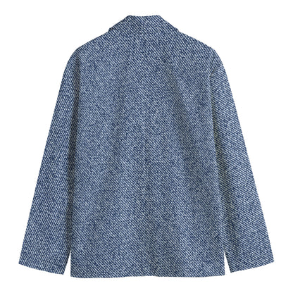 Blue Denim Jeans Pattern Print Men's Cotton Blazer