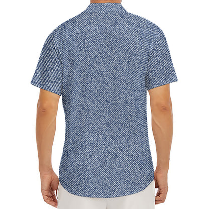 Blue Denim Jeans Pattern Print Men's Deep V-Neck Shirt