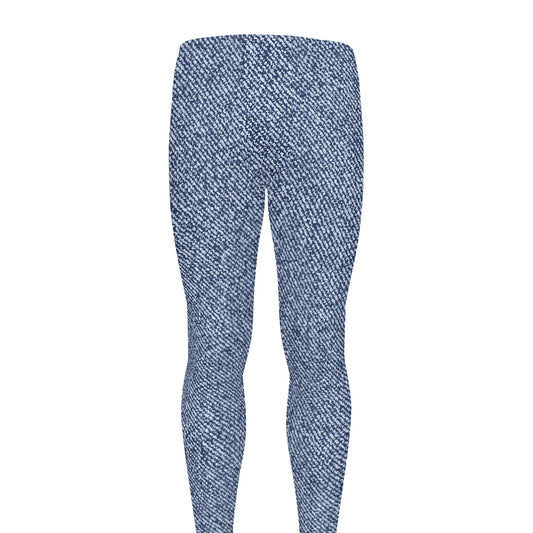 Blue Denim Jeans Pattern Print Men's leggings