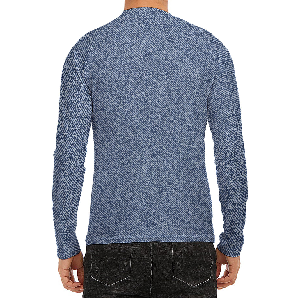 Blue Denim Jeans Pattern Print Men's Long Sleeve Rash Guard