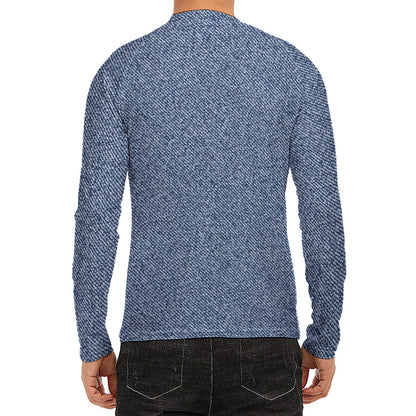 Blue Denim Jeans Pattern Print Men's Long Sleeve Rash Guard