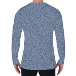 Blue Denim Jeans Pattern Print Men's Long Sleeve T-Shirt