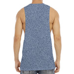 Blue Denim Jeans Pattern Print Men's Muscle Tank Top