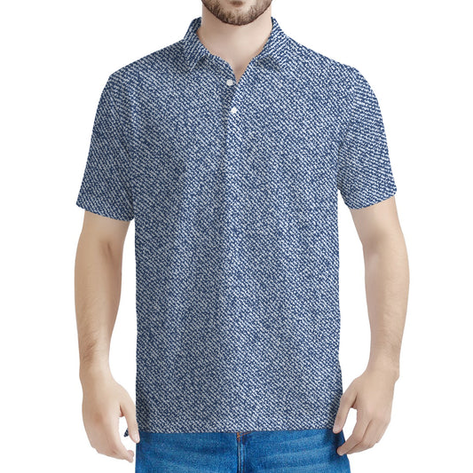 Blue Denim Jeans Pattern Print Men's Polo Shirt