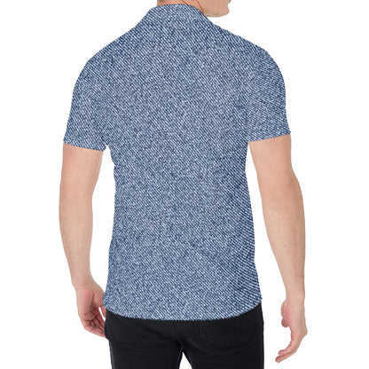 Blue Denim Jeans Pattern Print Men's Shirt