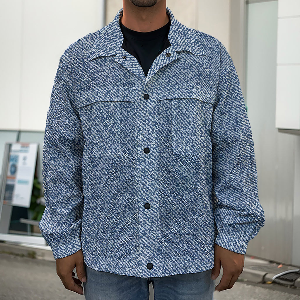 Blue Denim Jeans Pattern Print Men's Shirt Jacket