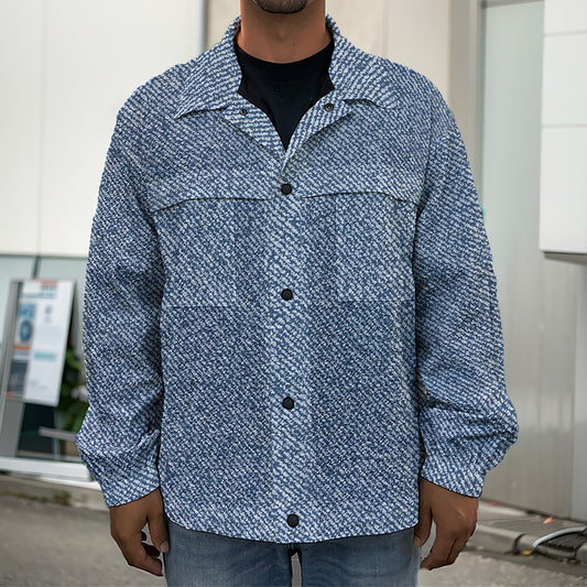 Blue Denim Jeans Pattern Print Men's Shirt Jacket