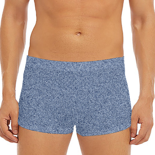 Blue Denim Jeans Pattern Print Men's Short Boxer Briefs