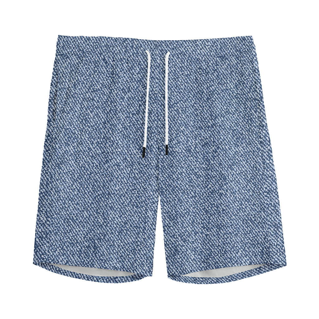 Blue Denim Jeans Pattern Print Men's Sports Shorts
