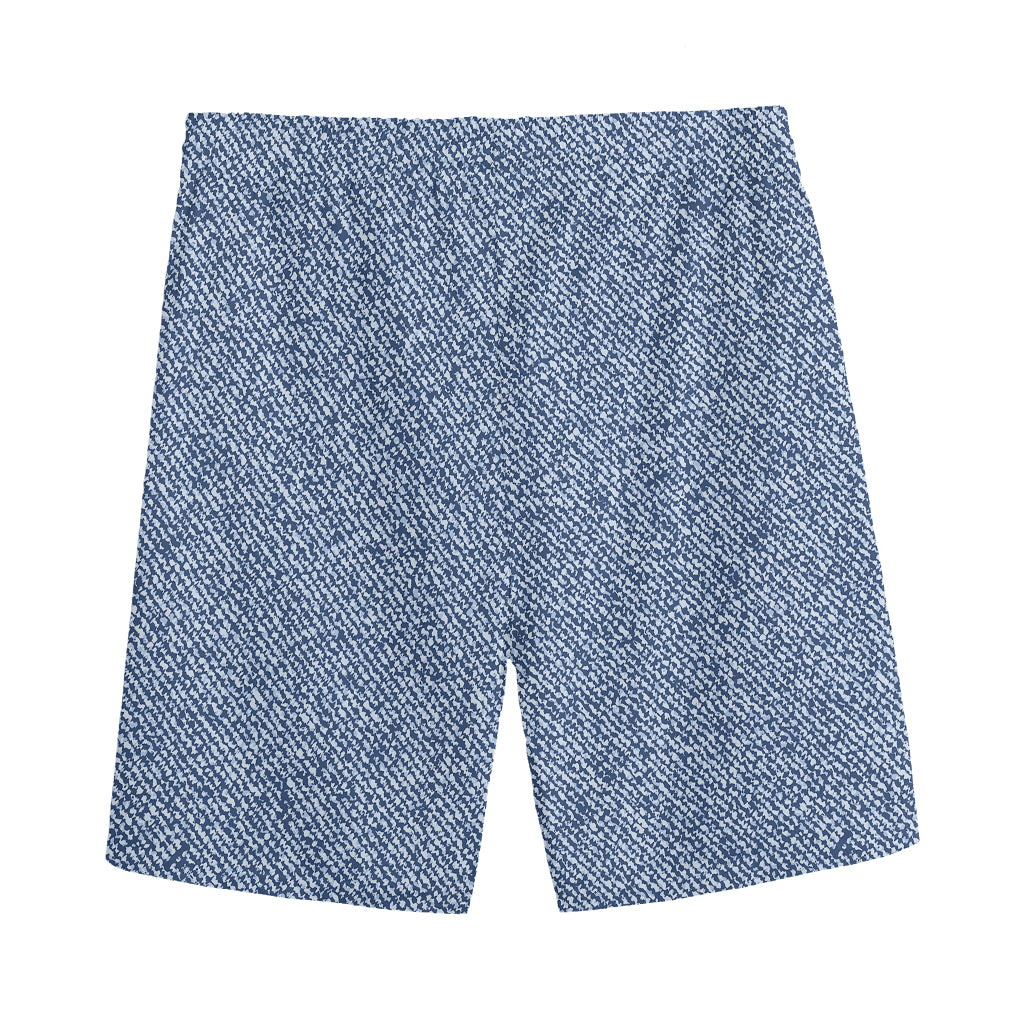 Blue Denim Jeans Pattern Print Men's Sports Shorts