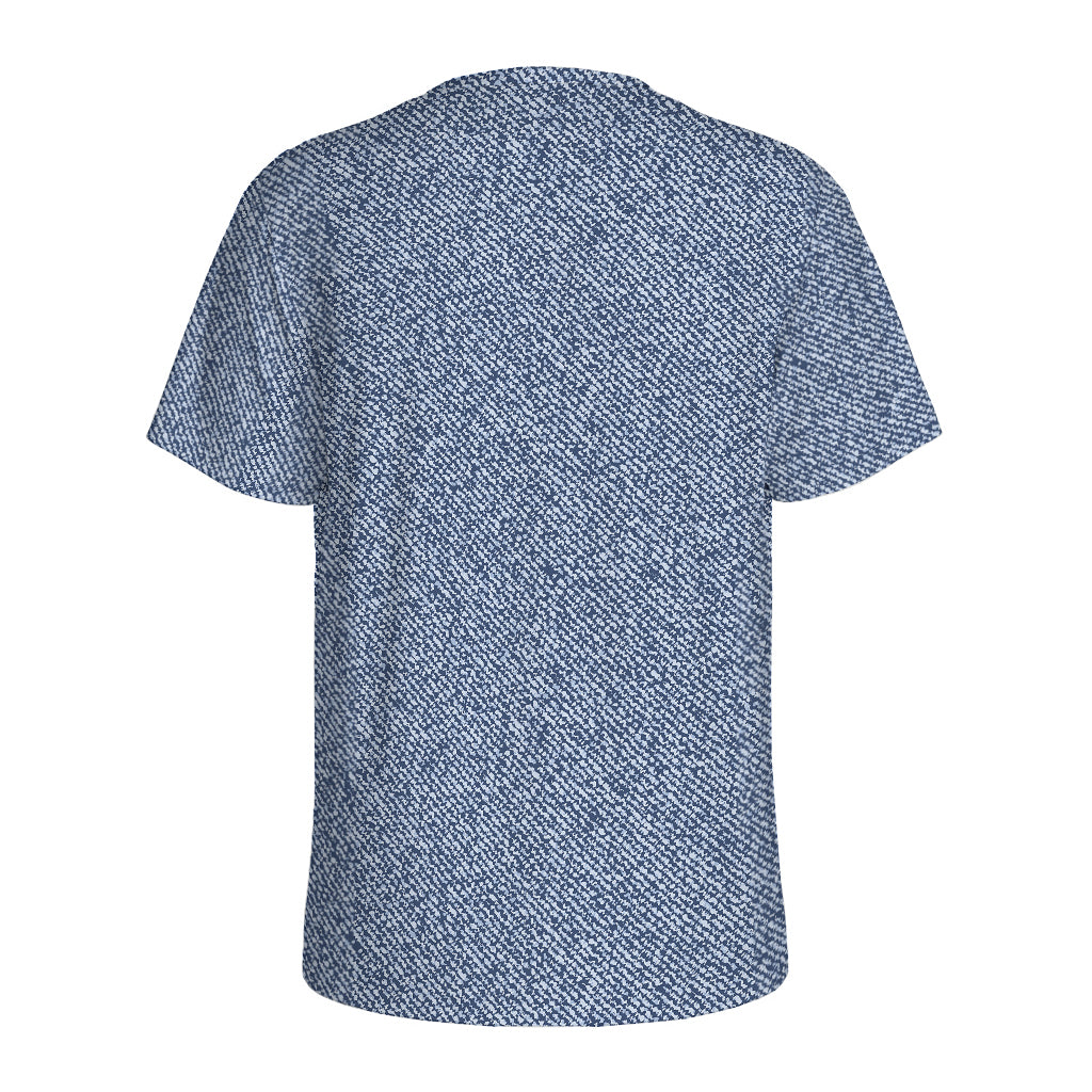 Blue Denim Jeans Pattern Print Men's Sports T-Shirt