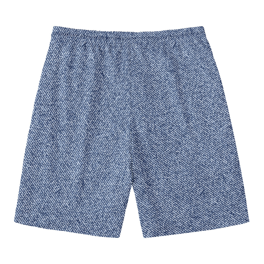 Blue Denim Jeans Pattern Print Men's Swim Trunks
