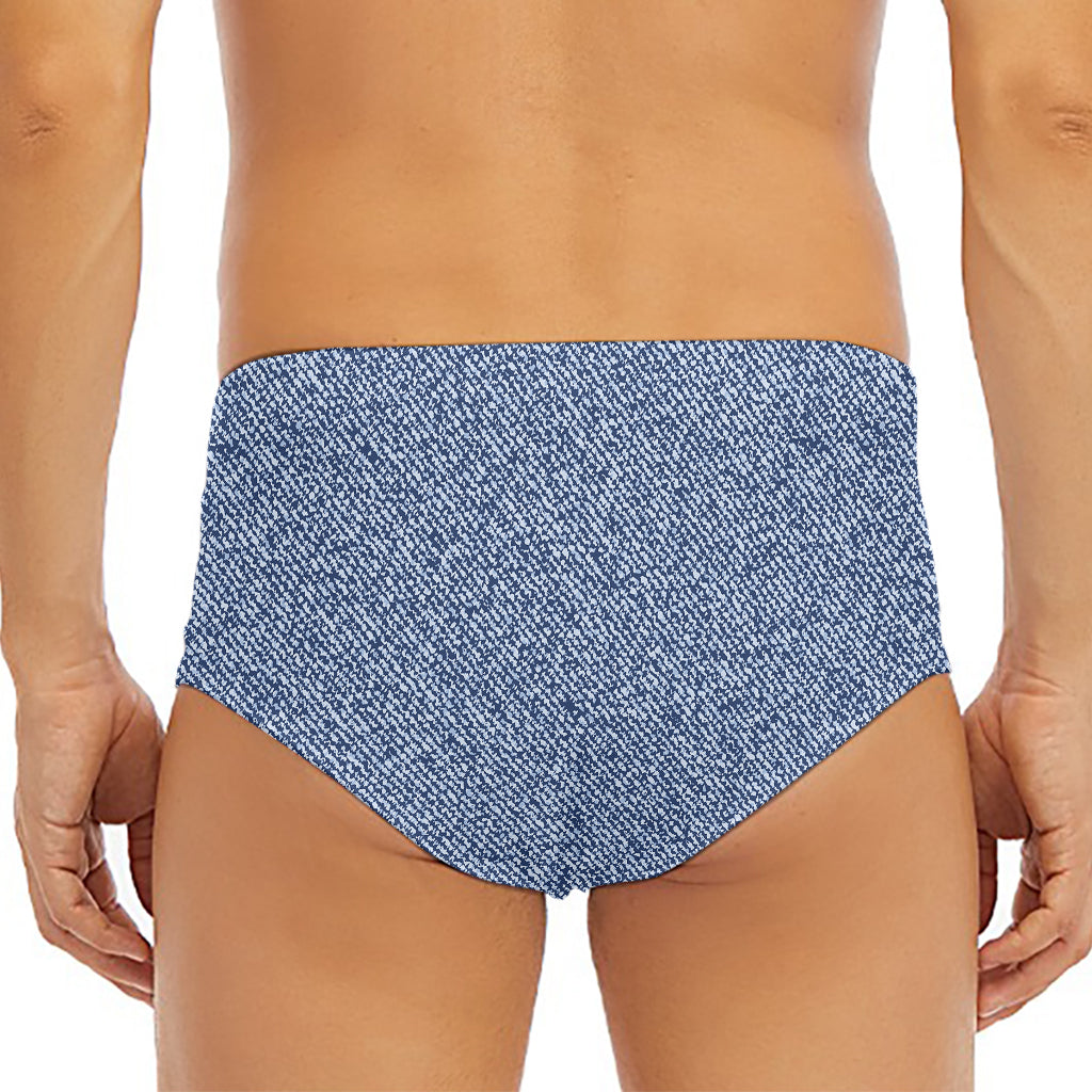 Blue Denim Jeans Pattern Print Men's Triangle Swim Briefs
