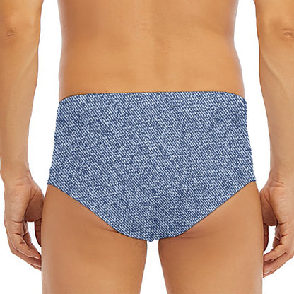 Blue Denim Jeans Pattern Print Men's Triangle Swim Briefs