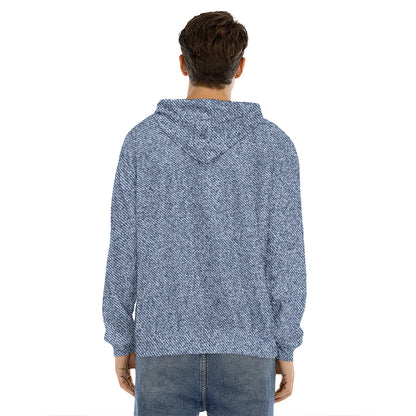 Blue Denim Jeans Pattern Print Men's Velvet Pullover Hoodie