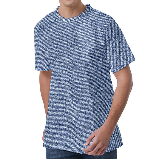 Blue Denim Jeans Pattern Print Men's Velvet T-Shirt