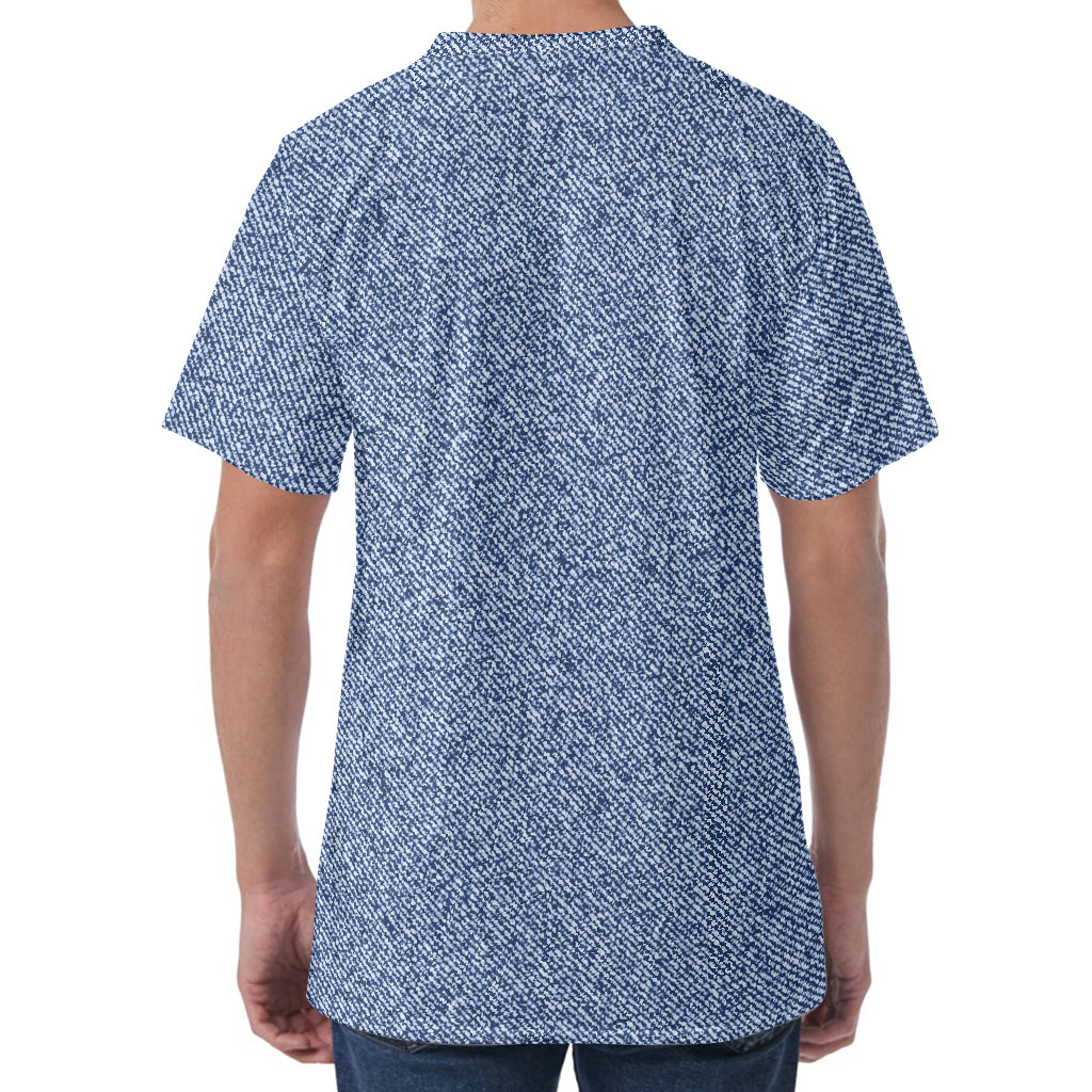 Blue Denim Jeans Pattern Print Men's Velvet T-Shirt