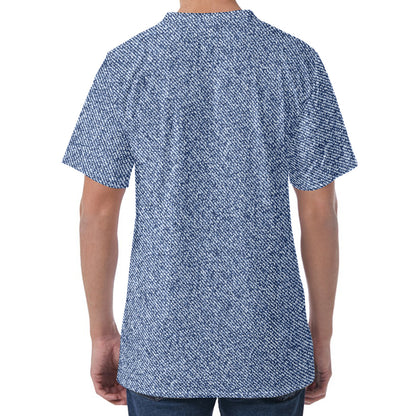 Blue Denim Jeans Pattern Print Men's Velvet T-Shirt