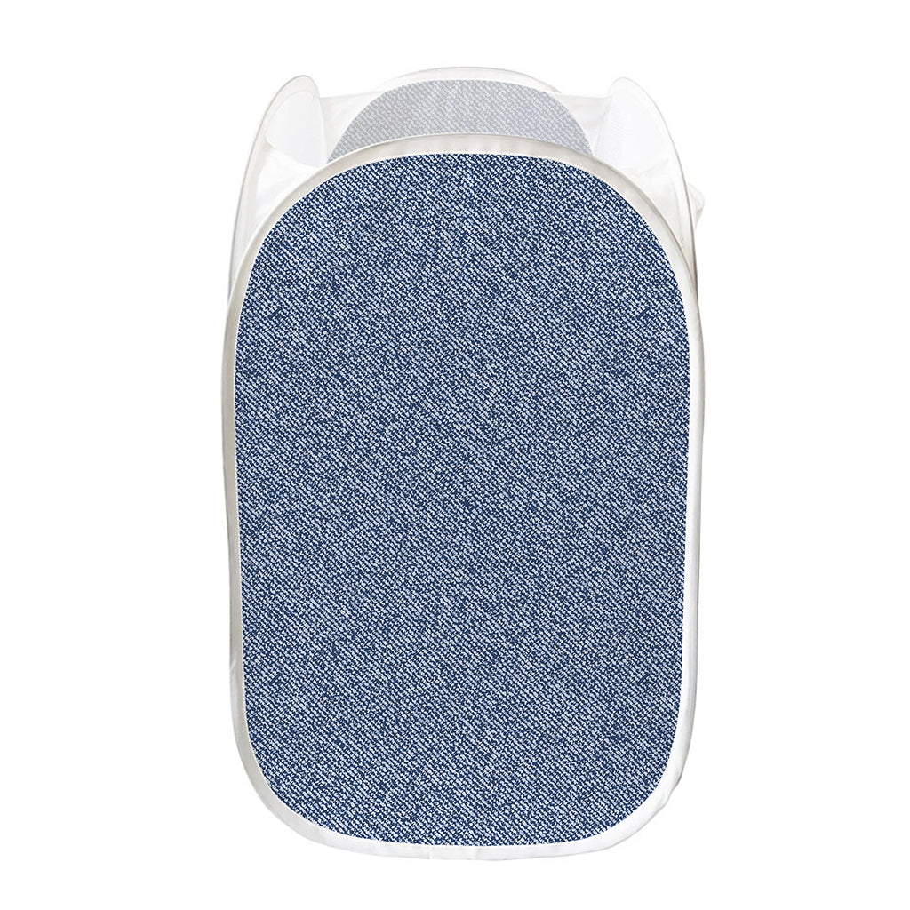 Blue Denim Jeans Pattern Print Mesh Laundry Hamper