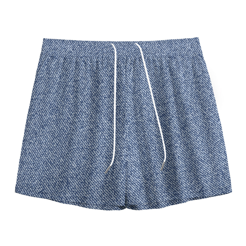 Blue Denim Jeans Pattern Print Mesh Shorts