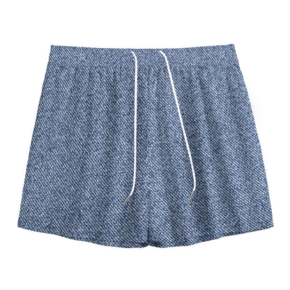 Blue Denim Jeans Pattern Print Mesh Shorts