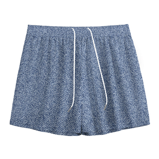 Blue Denim Jeans Pattern Print Mesh Shorts