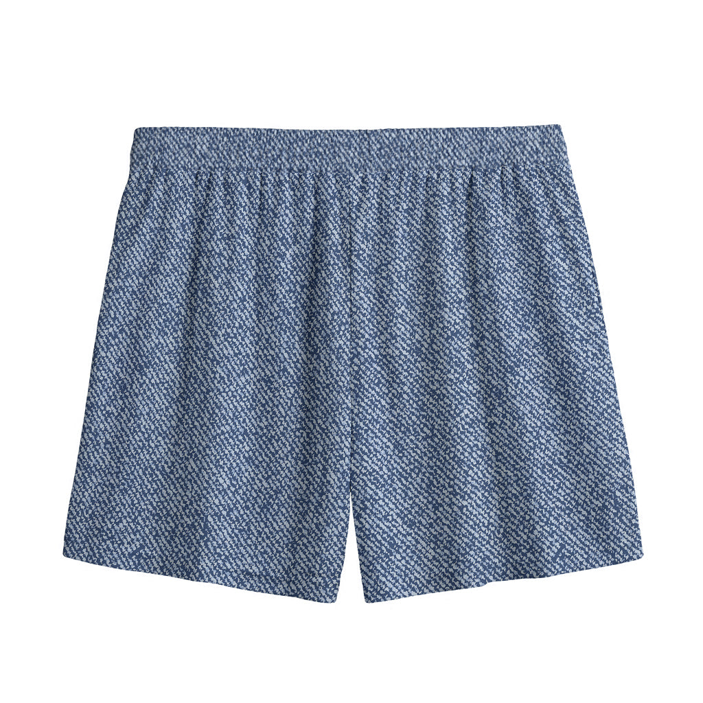Blue Denim Jeans Pattern Print Mesh Shorts