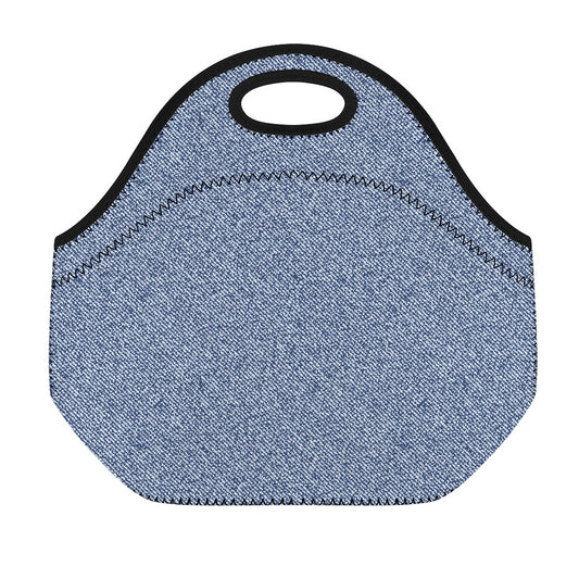 Blue Denim Jeans Pattern Print Neoprene Lunch Bag
