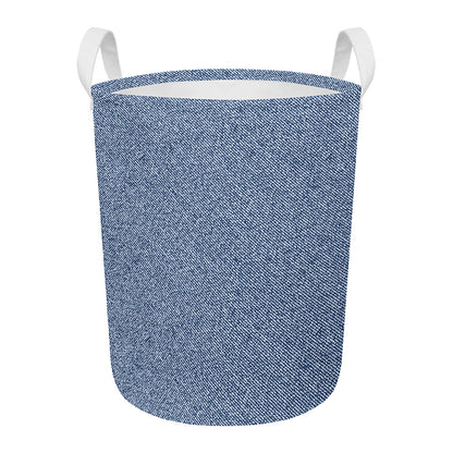 Blue Denim Jeans Pattern Print Round Laundry Basket