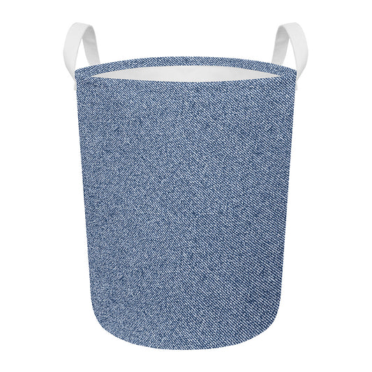 Blue Denim Jeans Pattern Print Round Laundry Basket