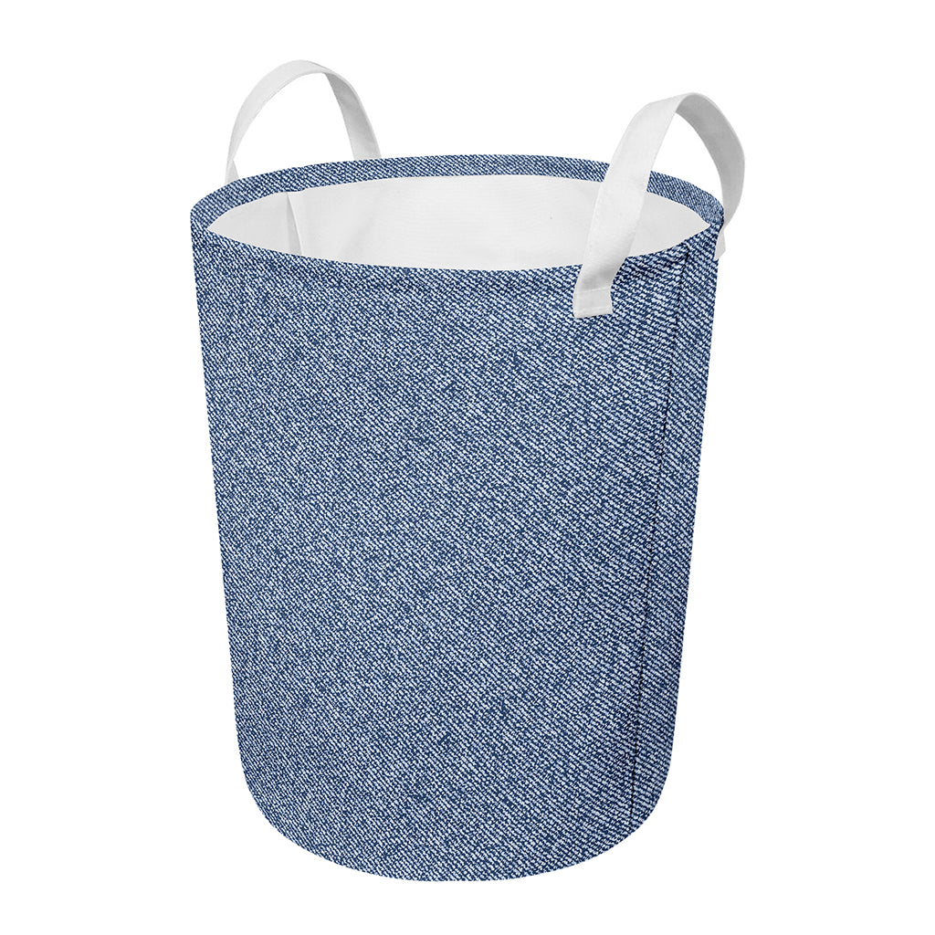 Blue Denim Jeans Pattern Print Round Laundry Basket