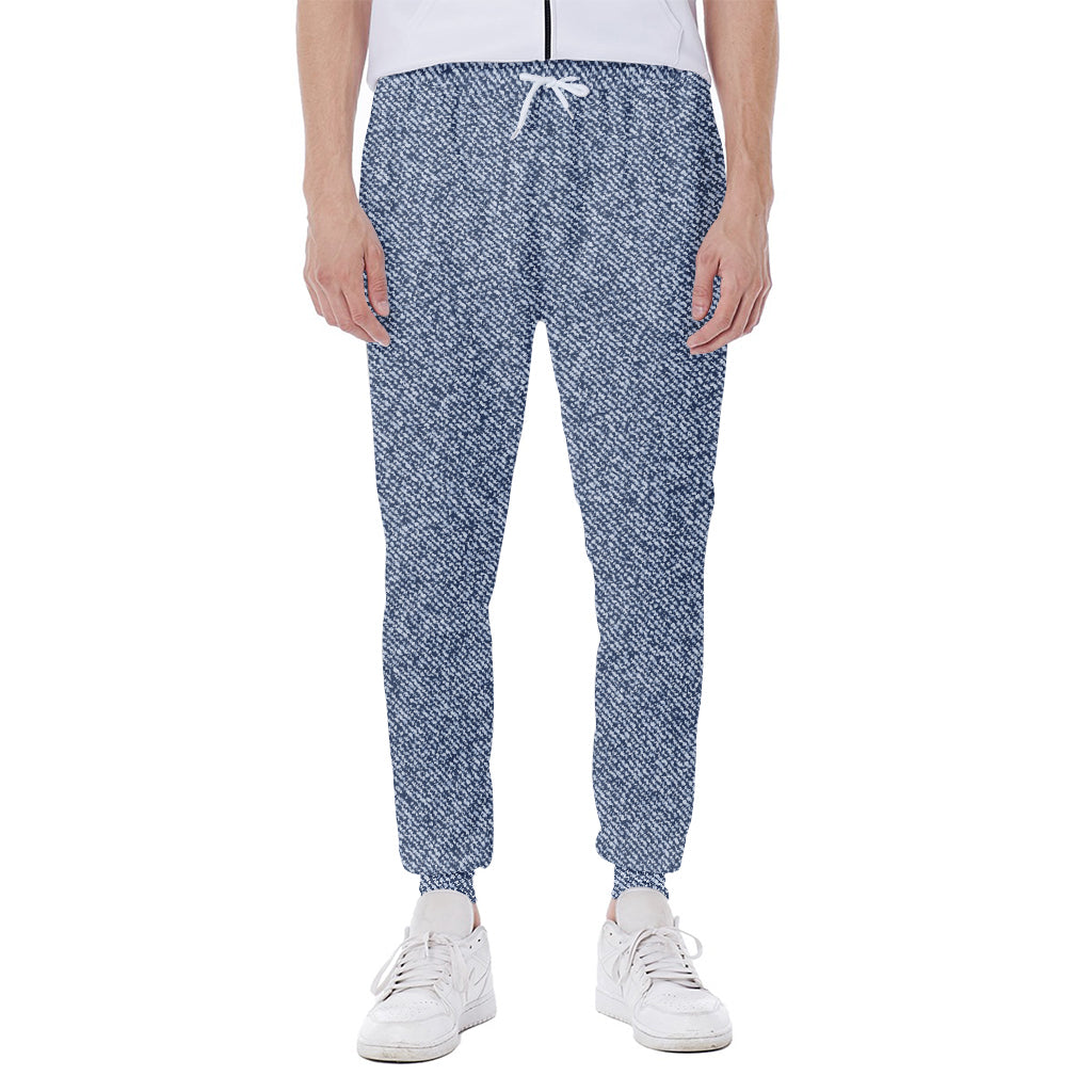 Blue Denim Jeans Pattern Print Scuba Joggers