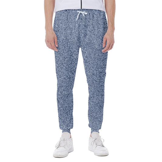 Blue Denim Jeans Pattern Print Scuba Joggers