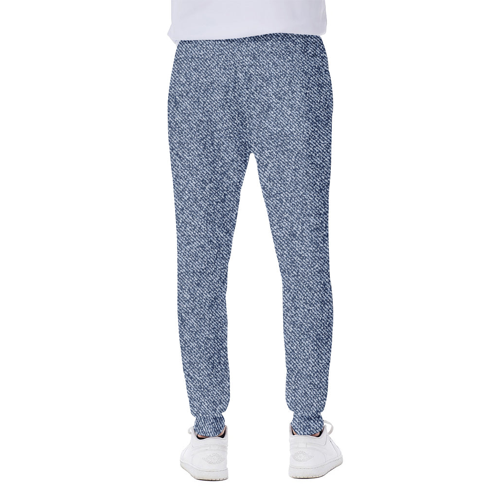 Blue Denim Jeans Pattern Print Scuba Joggers